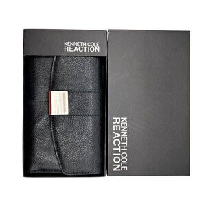 Kenneth Cole Reaction Wallet Black Pebbled Leather Tri Fold In Box